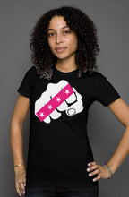 Load image into Gallery viewer, womens power fist t shirt black