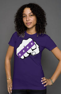womens power fist t shirt purple